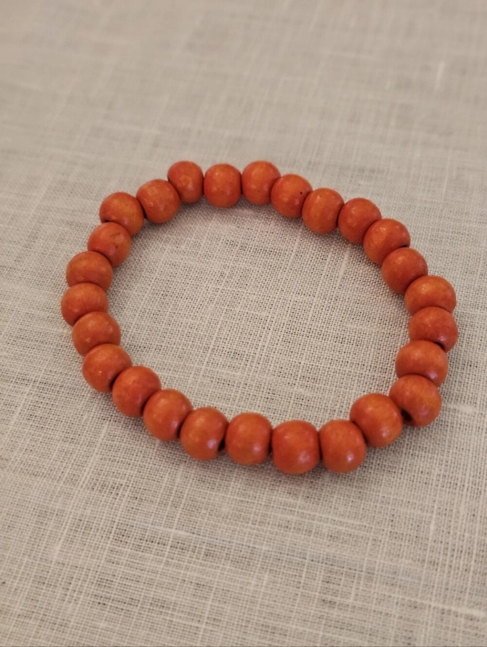 Vintage Rust Orange Wooden Beaded Strech Bracelet - Small